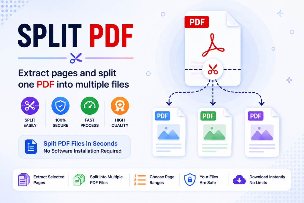 Split PDF Online Free – Extract PDF Pages Quickly & Securely 2026 Split PDF tool interface showing a document divided into separate PDF pages