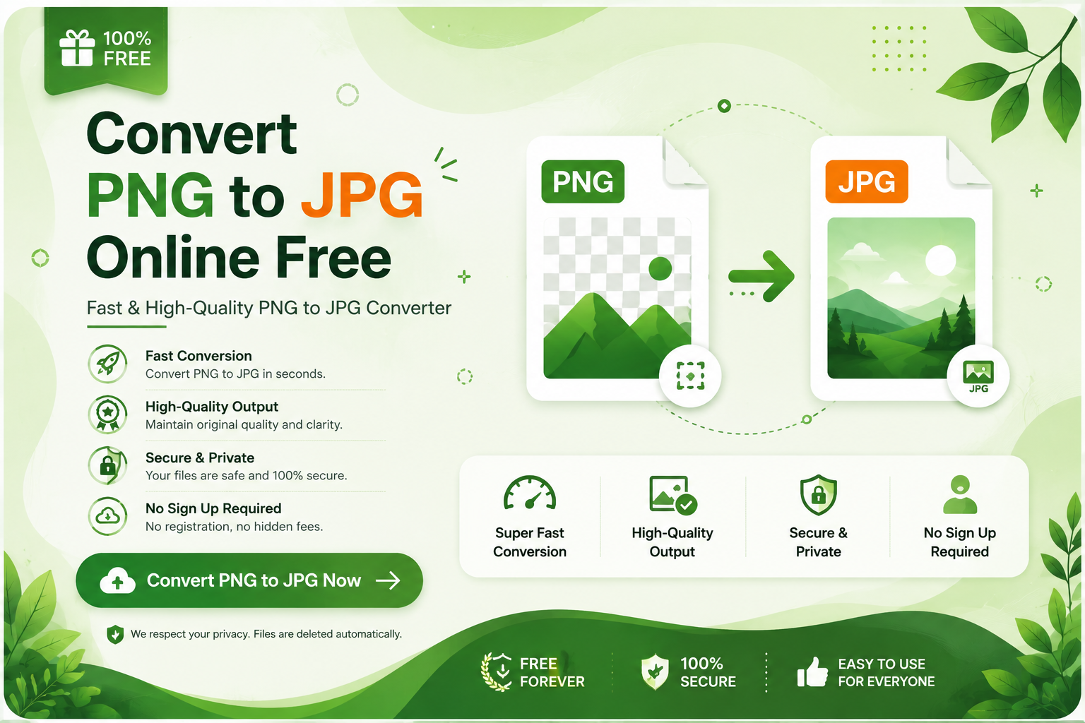 Convert PNG to JPG online with a free PNG to JPG converter