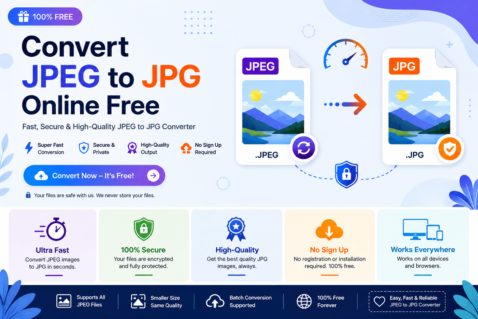 Convert JPEG to JPG online with a free JPEG to JPG converter