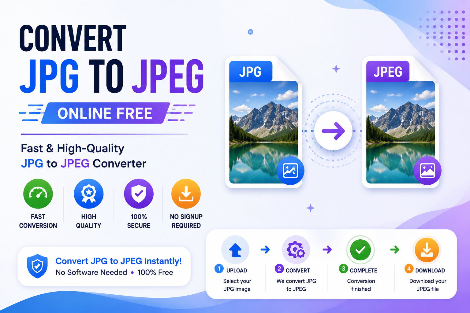 JPG to JPEG converter interface showing a JPG file renamed to a JPEG file.